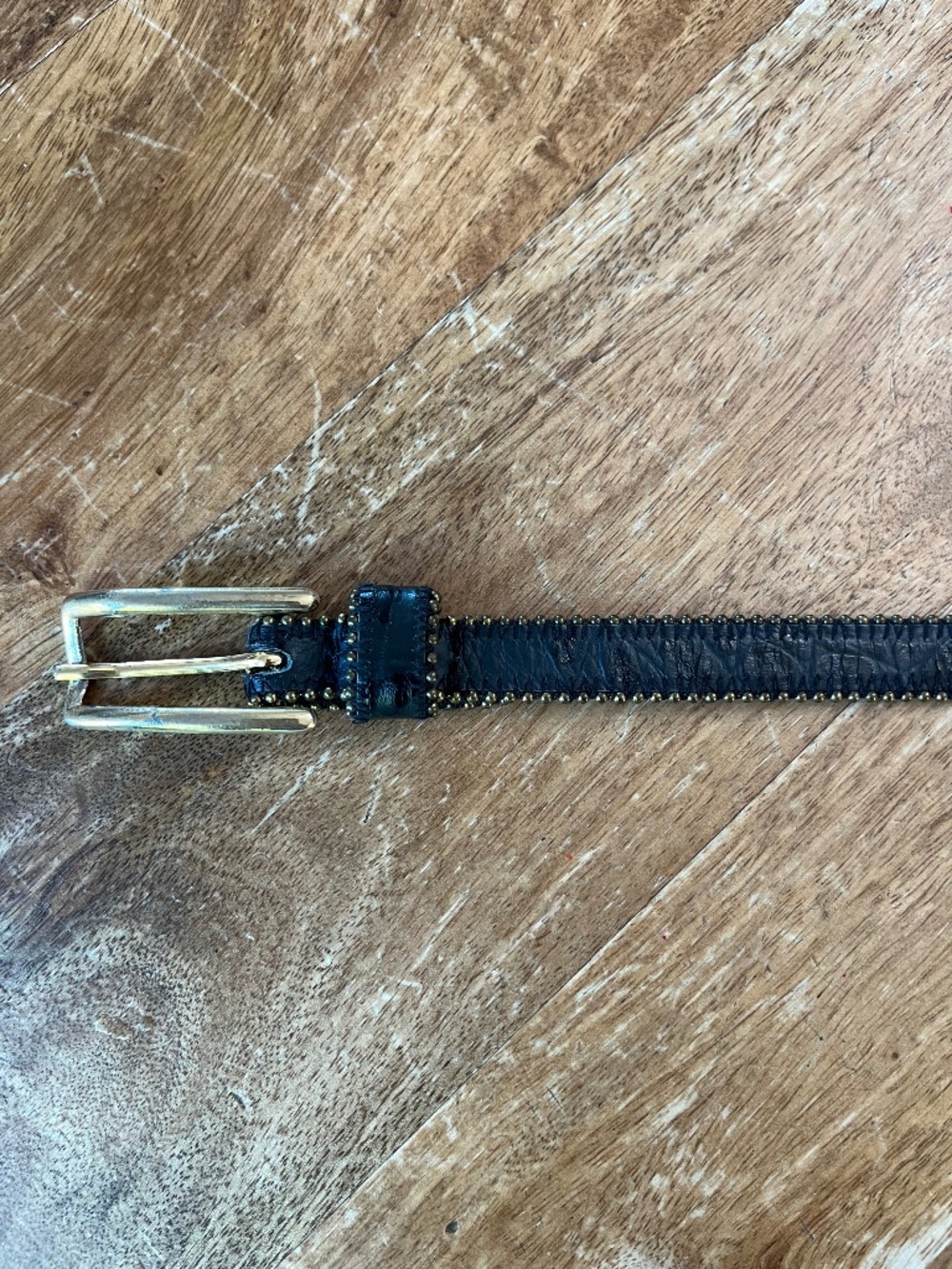 Kemestry Black Leather Belt with Gold Trim